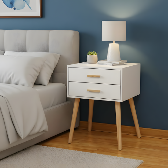 Wooden Nightstand - 2 Drawer 